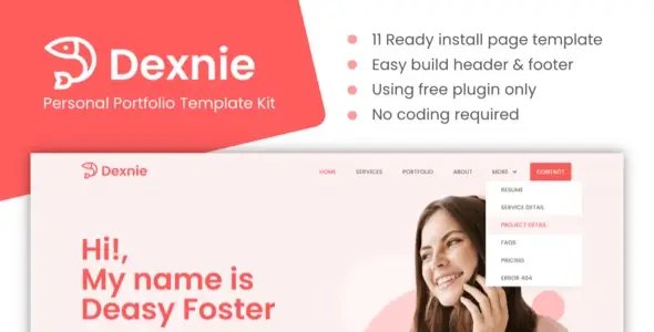 Dexnie – Personal Portfolio Elementor Template Kit